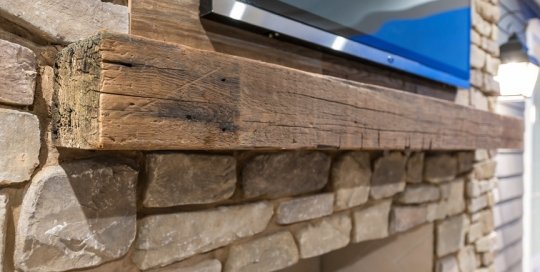 Showcase Reclaimed Oak Mantel Piece Installed