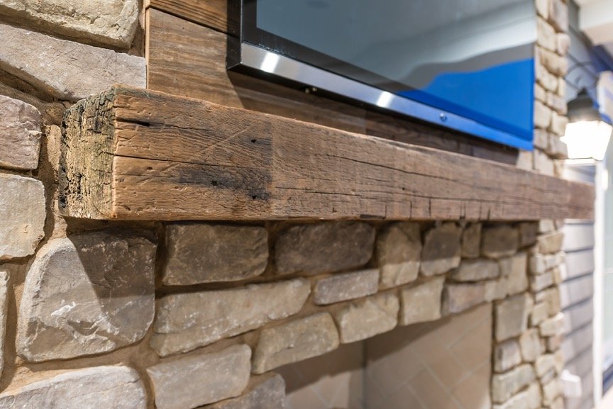 Showcase Reclaimed Oak Mantel Piece Installed