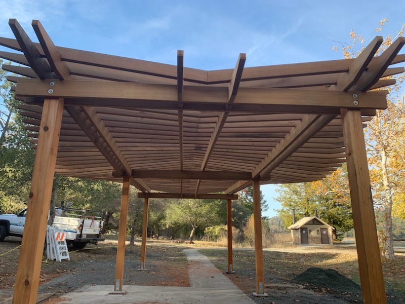 reclaimed redwood trellis